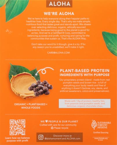ALOHA Organic Plant Based Protein Bars, Peanut Butter Chocolate Chip, 1.98-Ounce Bars, (Pack of 5)