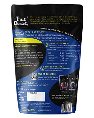 True Elements Chia Seeds 150G - Non-Gmo And Fibre Rich Seeds | Omega-3 Rich Seeds For Eating | Healthy Snacks| Best For Weight M
