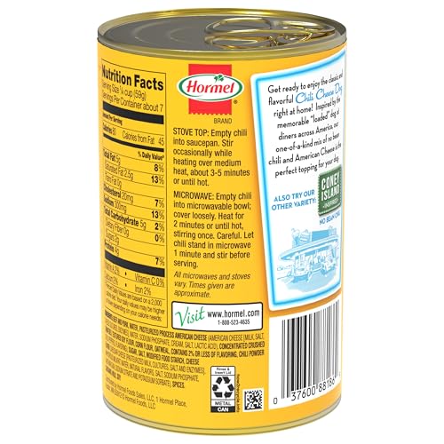 HORMEL Chili No Bean with American Cheese  No Artificial Ingredients  15 Oz  12 Pack