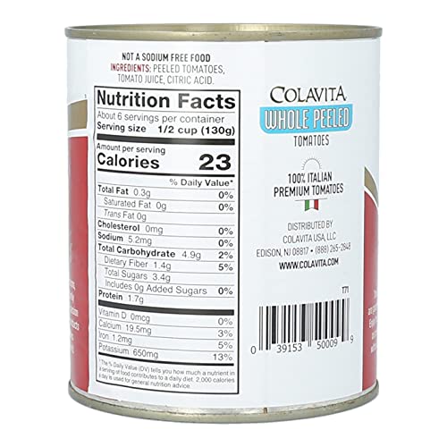COLAVITA Whole Peeled Tomatoes, 28 Ounce Can, Pack of 6 - Premium Italian Tomatoes for Cooking and Sauces