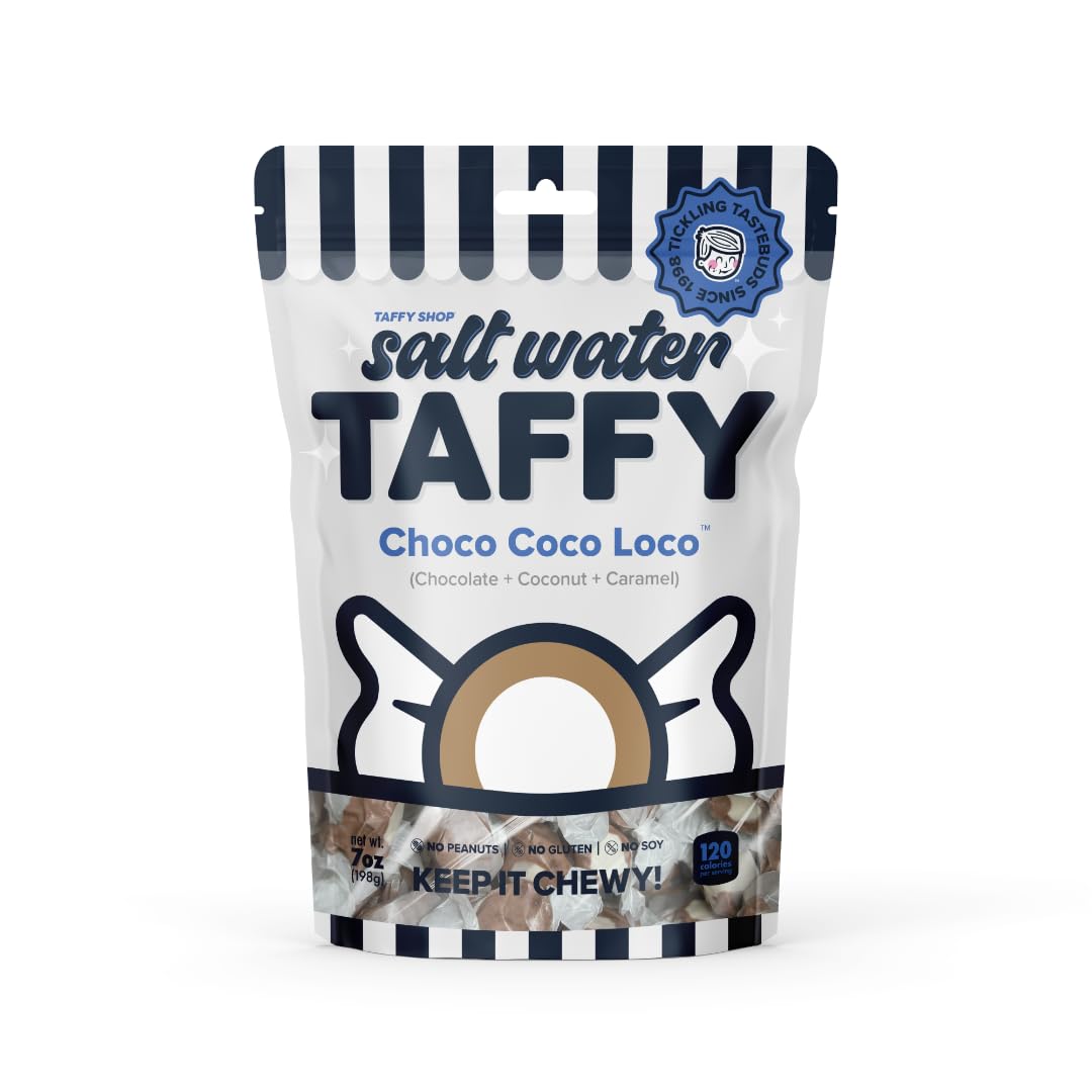 Taffy Shop Choco Coco Loco, Chocolate, Coconut, Caramel Salt Water Taffy - Gourmet Soft Chewy Candy, Bulk Sweet Snack, Fresh Gif