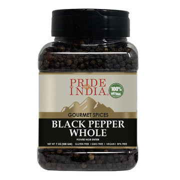 Pride Of India - Black Peppercorn Whole - Gourmet & Culinary Spice - Full Bodied, Dried & Flavorful - Preservatives & Gluten Fre