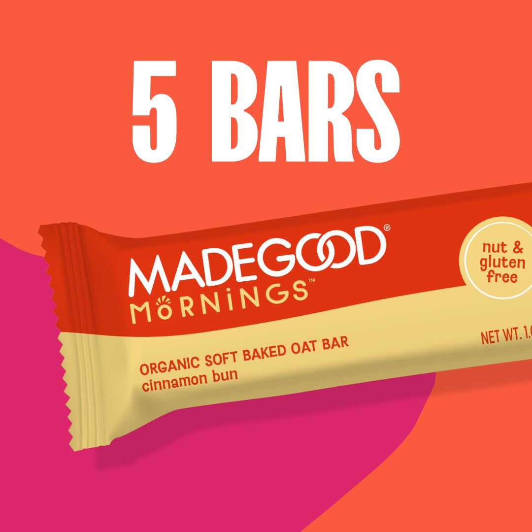 MadeGood Morning Cinnamon Bun Bars, 5ct/5.3 Oz, Organic Snacks