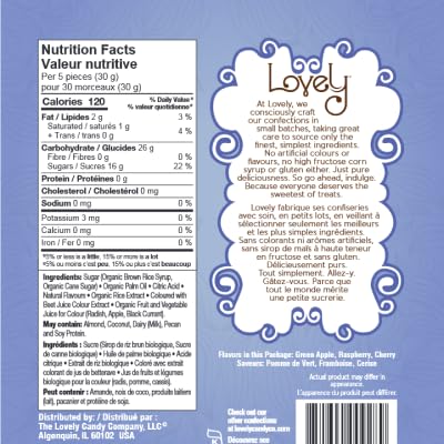 Lovely Candy Co. Organic Sour Chewy Candies, Vegan & Gluten Free, 8oz Bag (6-pack) - Natural Raspberry, Apple & Cherry Flavors