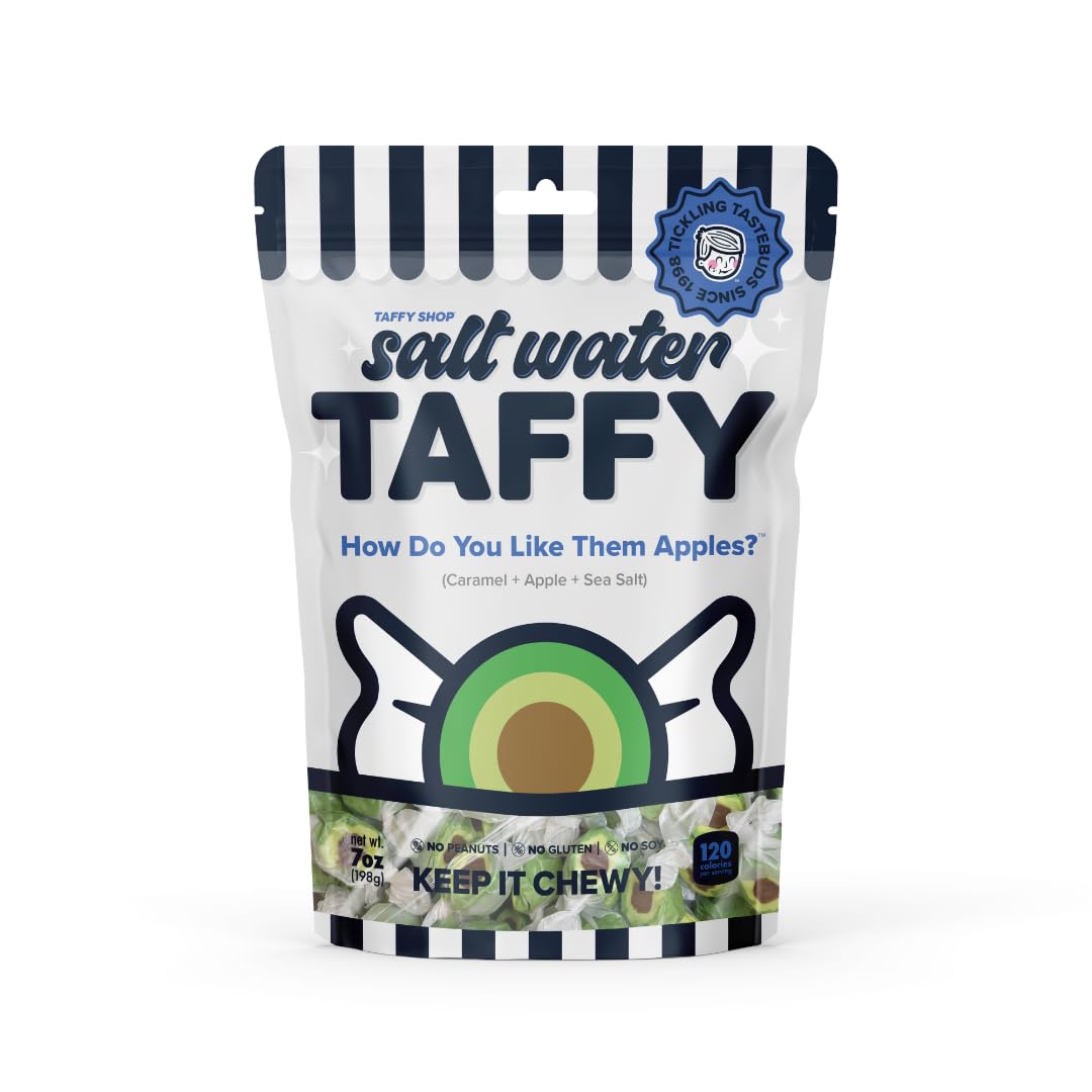 Taffy Shop How Do You Like Them Apples? Sea Salt Caramel Apple Salt Water Taffy - Gourmet Soft Chew Candy, Bulk Sweet Snack, Fre