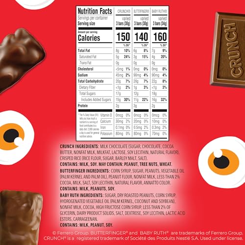 Butterfinger, CRUNCH and Baby Ruth Minis, Assorted Candy Bars, Great for Gifting and Sharing, Bulk Variety Pack, 9.5 oz