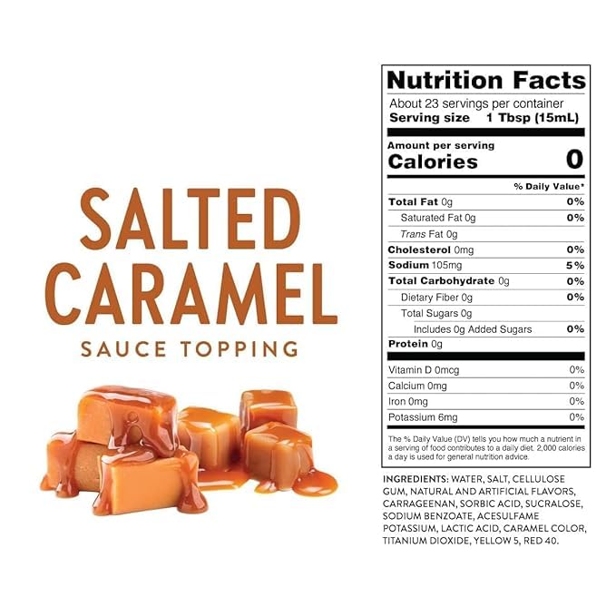 Salted Caramel Syrup Sauce for Coffee Sugar-Free Zero Calories (Pack of 2) - Gluten-Free, Keto Friendly (Salted Caramel)