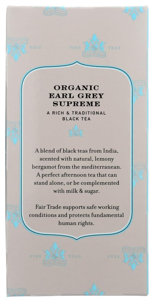 Harney & Sons enhanced Tea  Organic Earl Grey Supreme Black Tea  Individually Wrapped Tea Bags  20/box