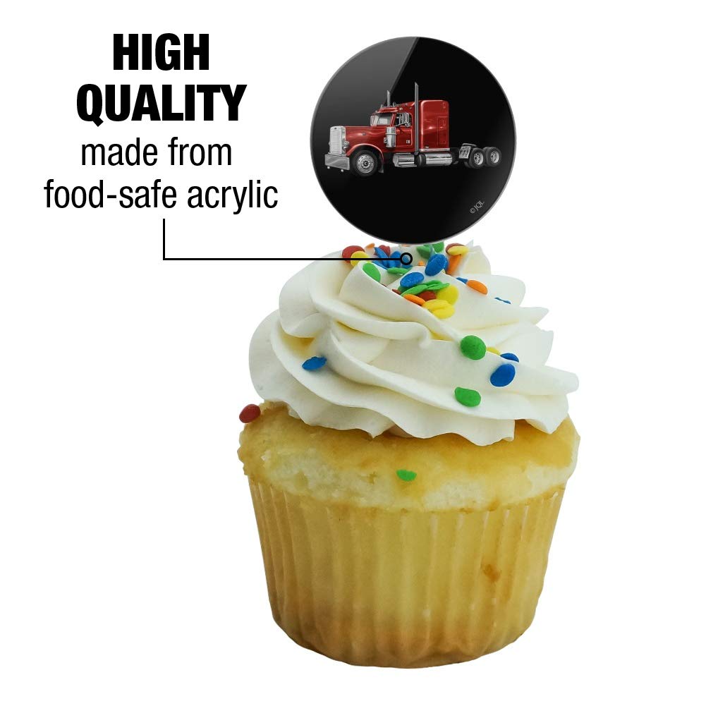 Semi Tractor Trailer Truck Trucker Cupcake Picks Toppers Decoration Set Of 6