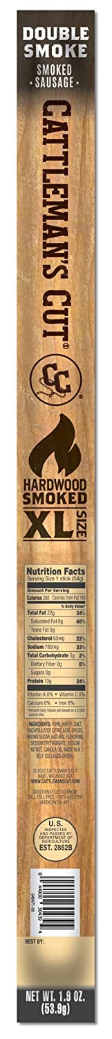 CATTLEMANS CUT Double Smoked Sausages, XL Size, 1.9 Ounce, Pack of 20