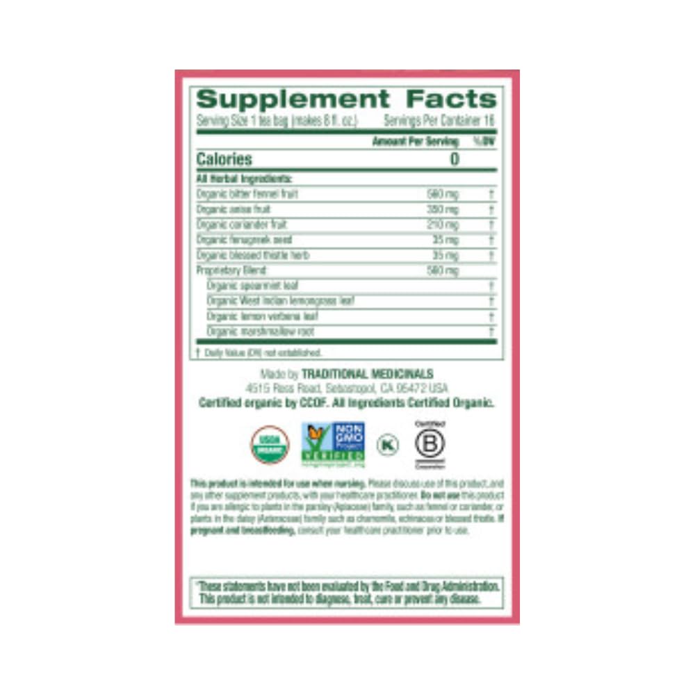 Traditional Medicinals Mother'S Milk Tea - Organic Tea For Breastfeeding, Traditional Medicines Lactation Tea, (Pack Of 6)