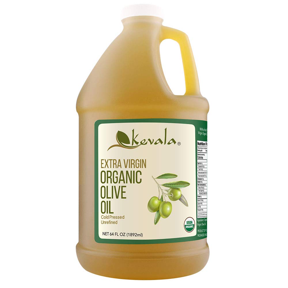 Kevala Extra Virgin Organic Olive Oil - Unrefined, Good For Cooking, Cold Pressed, Non Gmo Green Olives, Vegan, Gluten Free, Kosher, Salad Dressing, 64 Oz