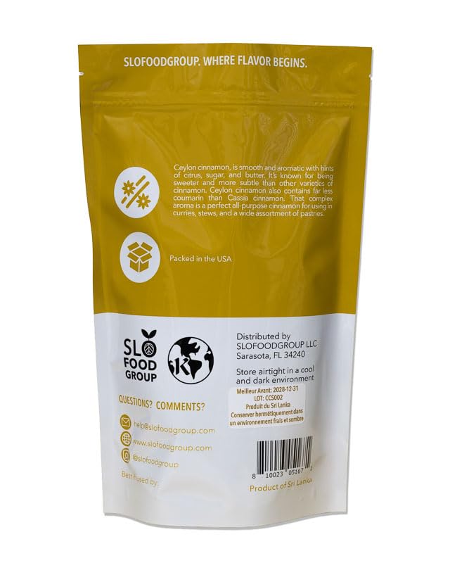 Slofoodgroup Ceylon Cinnamon Sticks - Pure Ceylon Quills, 8 OZ, Brown