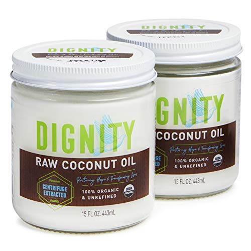 Dignity Coconuts Smooth & Raw Unrefined Coconut Oil - Organic, 15 Fl Oz (Pack of 2), Centrifuge Extracted for Skin, Hair & Cooking