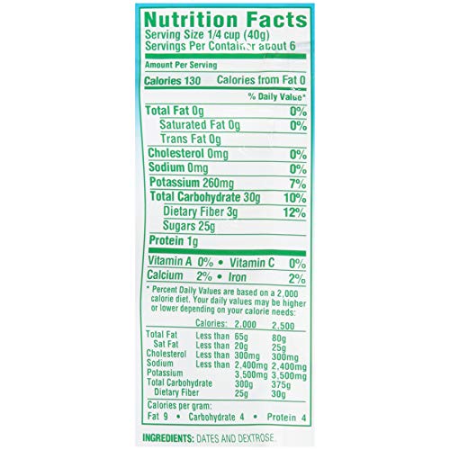 Dole California Chopped Dates, Naturally Gluten Free Dried Fruit, Healthy Snack, 8 Oz Resealable Bag, (Pack Of 12)