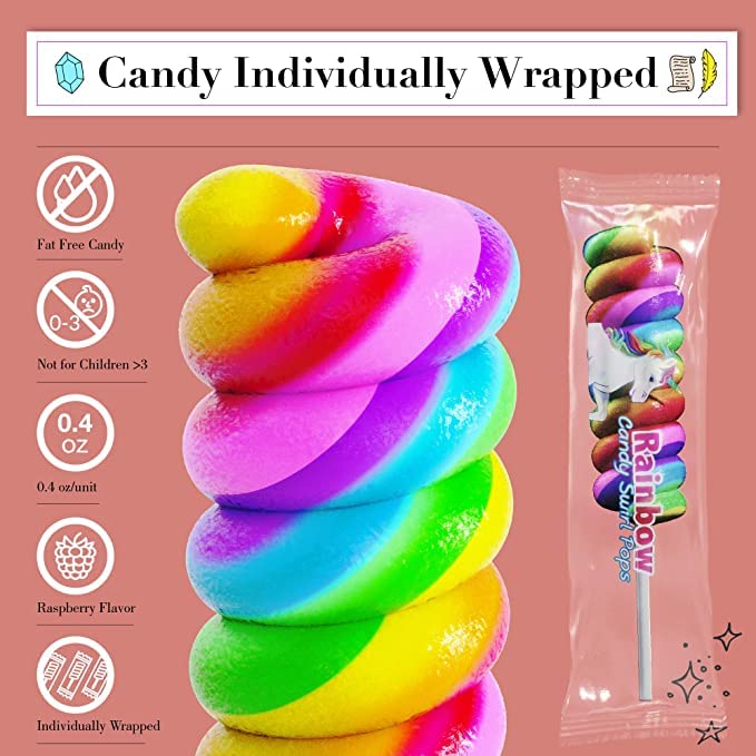 Unicorn Candy Lollipops Individually Wrapped Bulk 100Pk| Swirl Lollipop Rainbow Candy , Unicorn Party Favors For Unicorn Birthda
