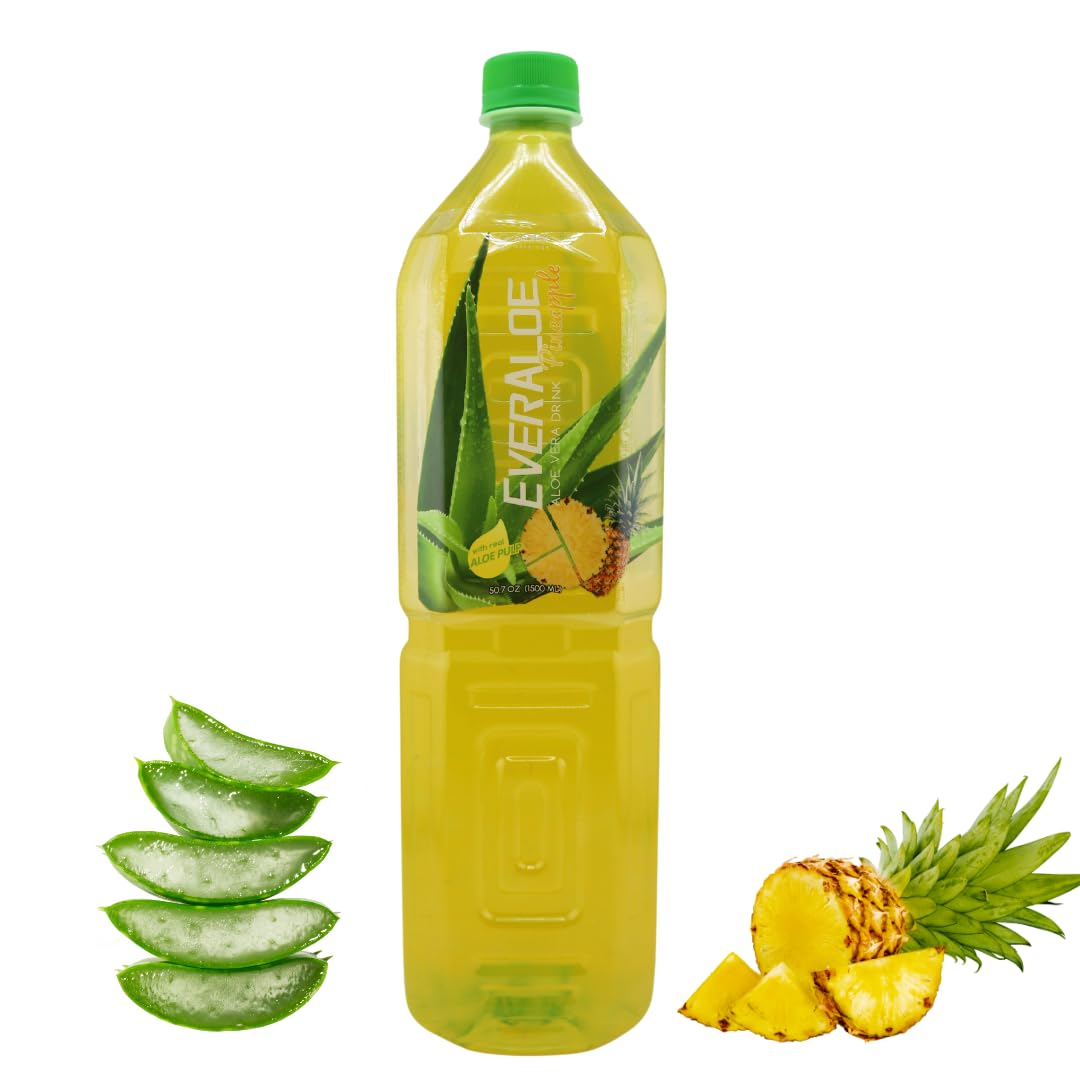 (Pack Of 1) Everaloe Pineapple Aloe Vera Drink || Real Aloe Pulp || Vegan || Gluten Free || Aloe Vera Juice
