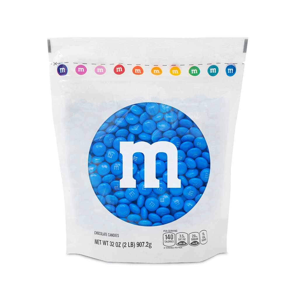 M&MS WORLD Blue Candy Bulk - Milk Chocolate Candy, 2 lbs Resealable Pack for Graduation, Wedding, 4th of July, Birthdays, Party 