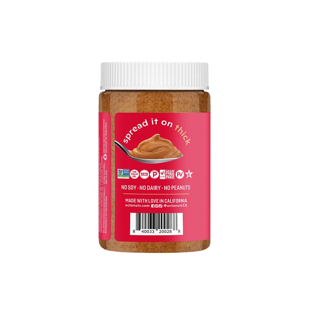 Octonuts Dry Roasted Pure Almond Nut Butter 16oz - Pure Creamy Nut Butter - Gluten Free, Vegan, Kosher, Paleo, Non-GMO Nut Butte