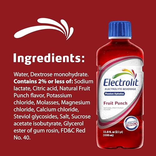 Electrolit Hydration Electrolyte Drinks, Sports Beverages With Electrolytes, Magnesium, Calcium & Potassium, Recovery Drink For Post Workout, 6 Pack (Fruit Punch)