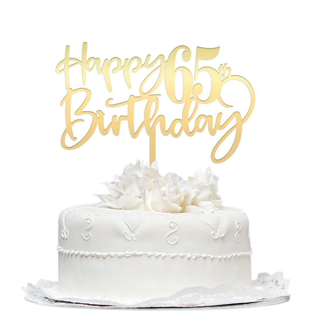 Mirrored Gold Acrylic 65th Birthday Cake Topper - Durable Party Cake Decoration