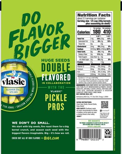 Bigs Vlasic Dill Pickle Sunflower Seeds, 5.35-Ounce Bags (Pack Of 3)