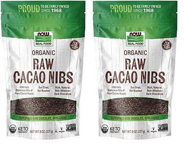 Now Foods, Organic Raw Cacao Nibs, Rich, Pure Cacao Bean Bits, Dark Chocolate Flavor, Certified Non-Gmo 8-Ounce (Packaging May V