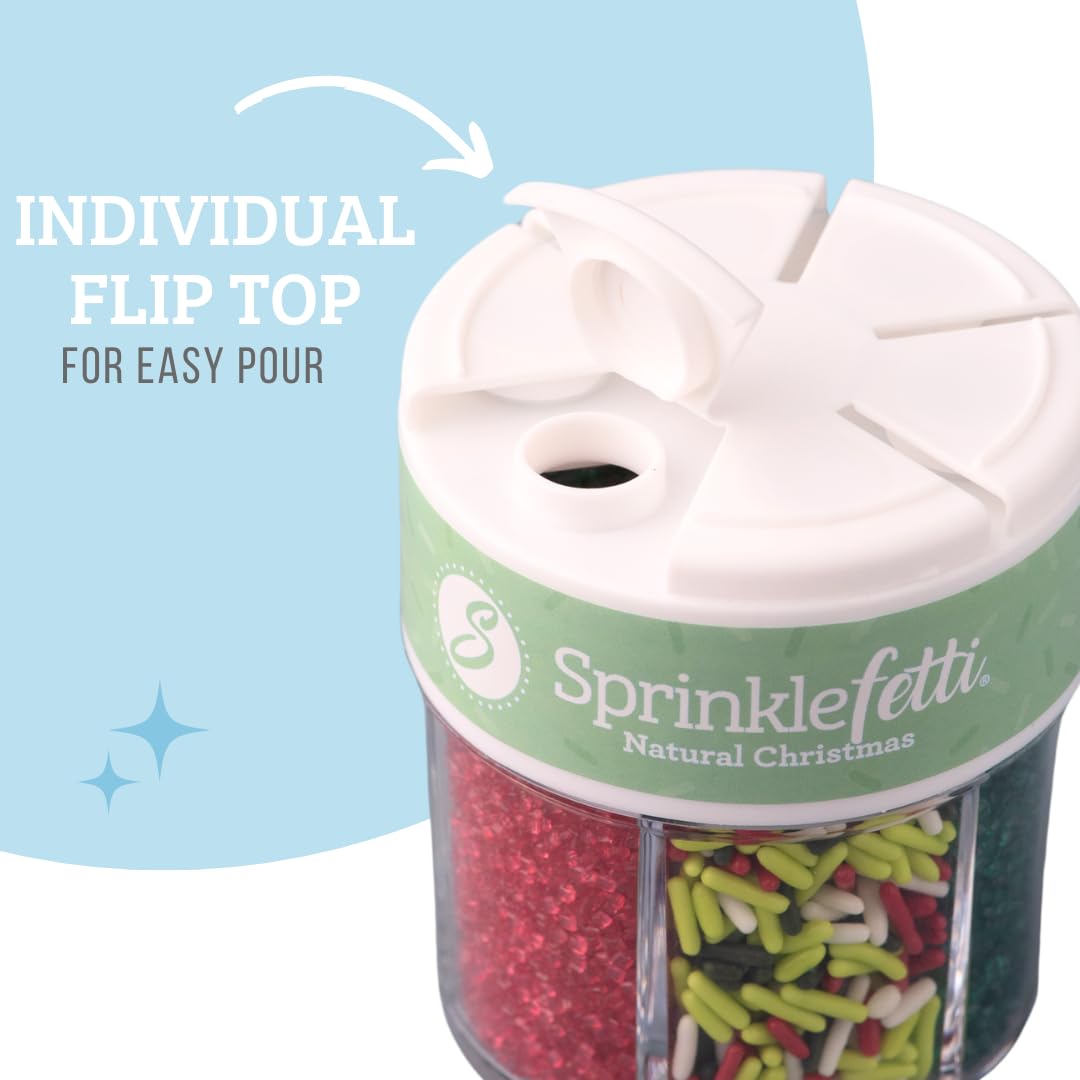 Sweets Indeed Dye Free Christmas Sprinkles - 2.75 oz 6-Cell Holiday Jar | Red Sanding Sugar  Green Sanding Sugar & Christmas Jimmies | Natural Edible Cookie  Cupcake & Cake Decorations
