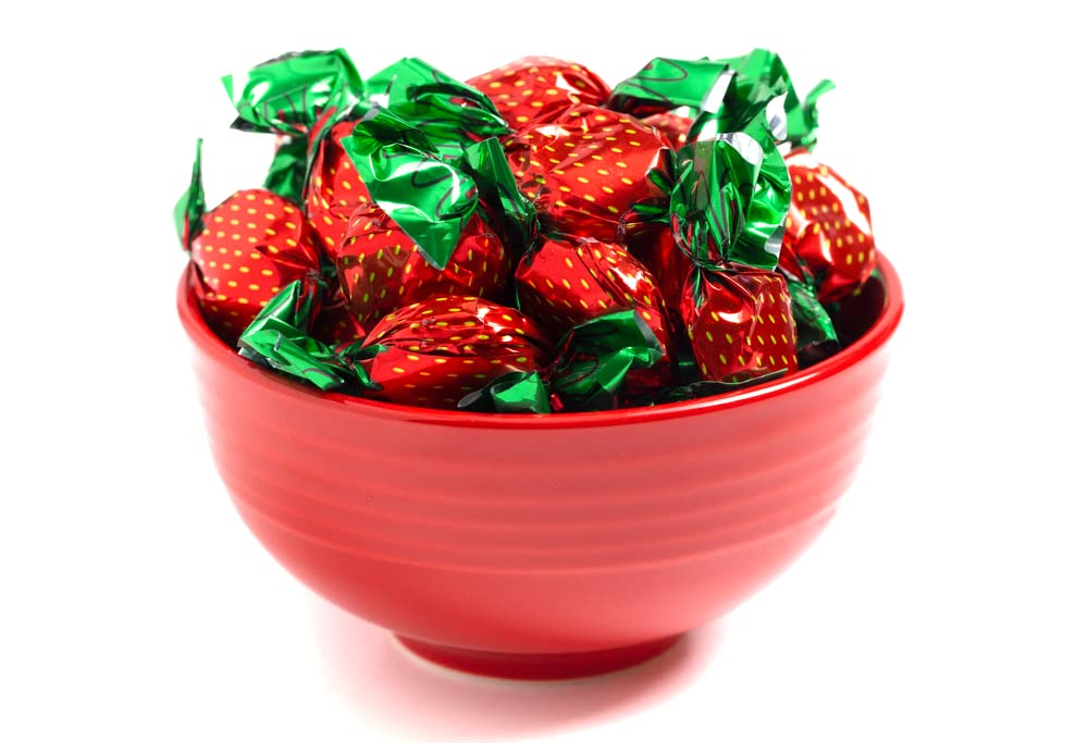 Strawberry Hard Candy - 5 Pounds - Strawberry Bon Bons - Strawberry Filled Hard Candies - Red and Green Candy - Classic Hard Can