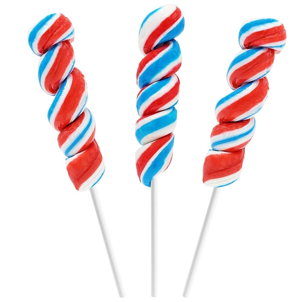 Patriotic Twist Lollipop, Usa Red, Blue, & White Mixed Fruit Flavor, Individually Wrapped, 3'' Inch Sucker (96-Pack)