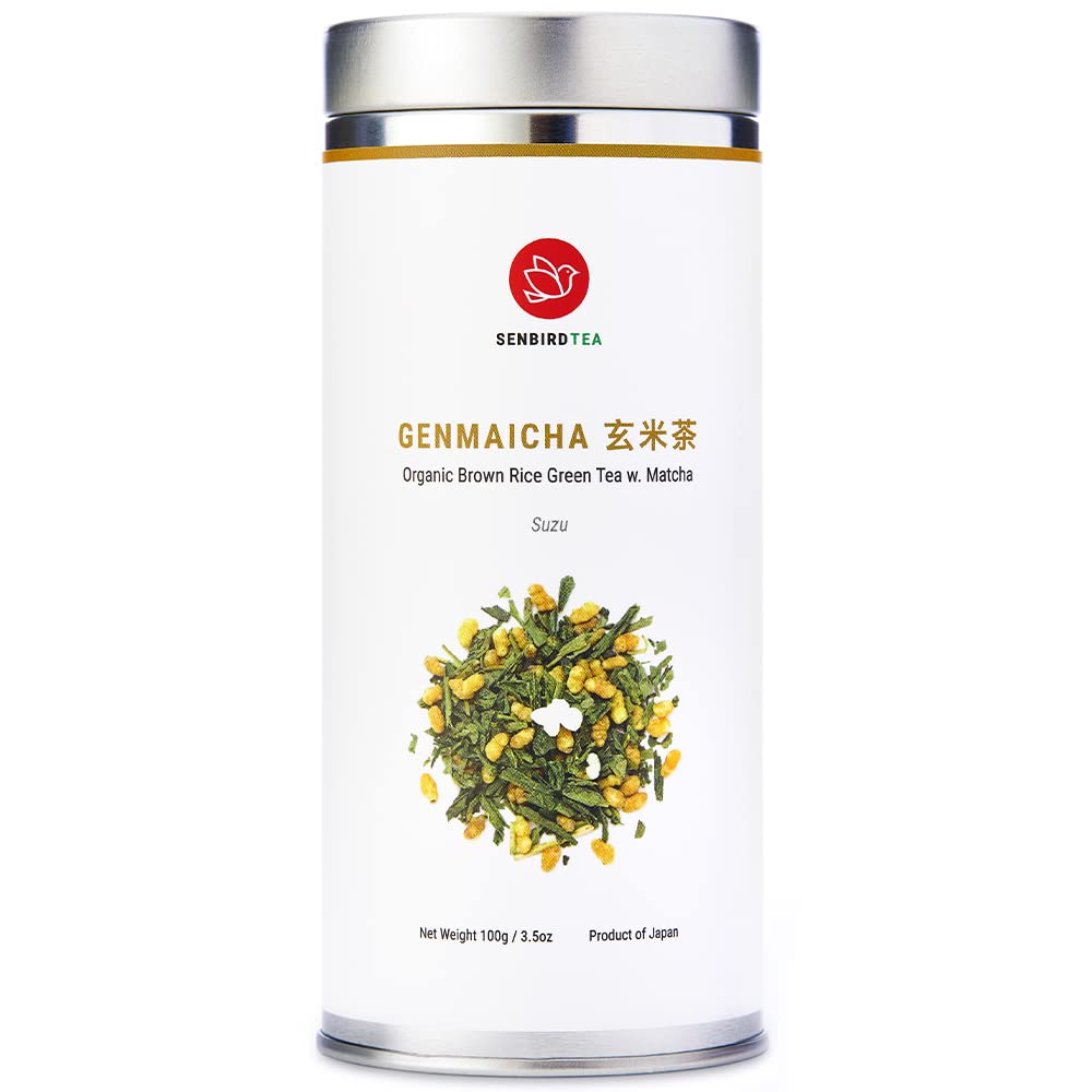 Senbird Organic Genmaicha With Matcha - Japanese Brown Rice Green Tea With Matcha - From Kyoto, Japan - Loose Leaf Tea In Airtig