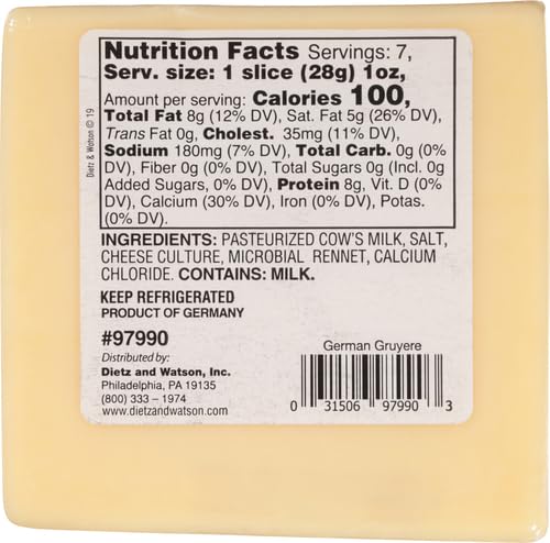 Dietz & Watson Originals German Gruyere Cheese Block, 7 oz
