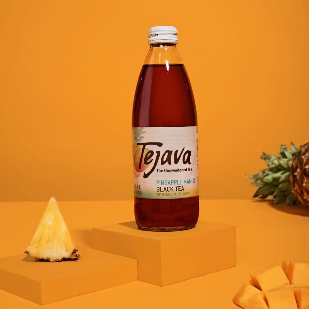 Tejava Pineapple Mango Black Iced Tea, 4 Pack, 12Oz Glass Bottles, Unsweetened, Non-Gmo, Kosher, No Sugar Or Sweeteners, No Calo