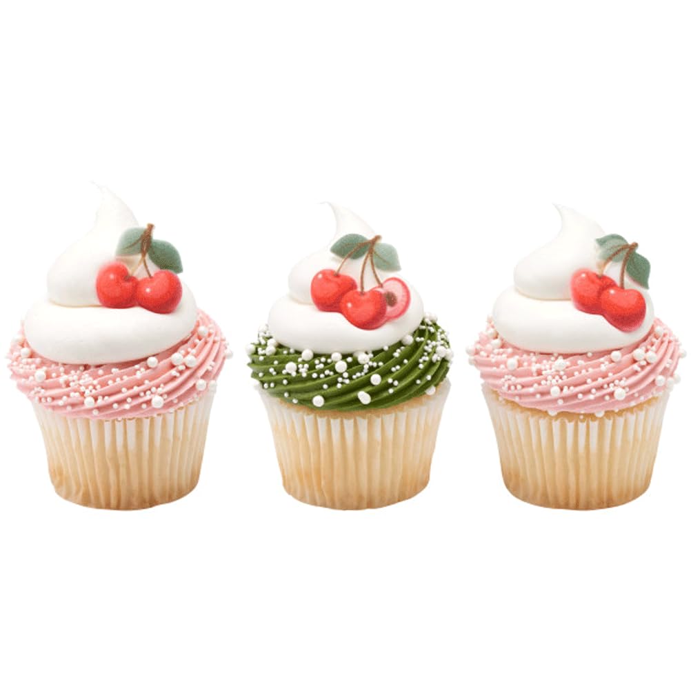 Fruit Shaped Sugar Decorations Cookie Cupcake Cake Edible Toppers 12 Pc (Cherries)