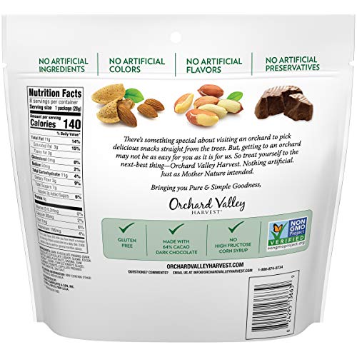 ORCHARD VALLEY HARVEST Chocolate Raisin Nut Trail Mix, 1 oz (Pack of 8), Non-GMO, No Artificial Ingredients