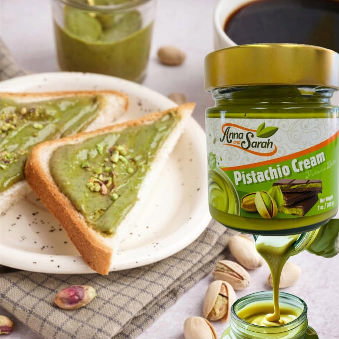 Anna and Sarah Pistachio Butter Spreadable Cream, 2 Pack, 7.75 oz Glass Jar, Gluten Free, Halal