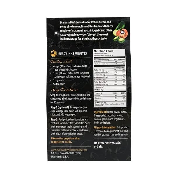 Happy Valley Soup Company - Tuscan Minestrone - Dry Mix - Serves 8