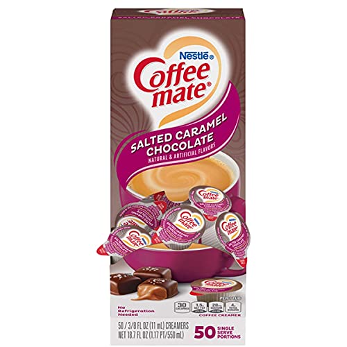 Liquid Coffee Creamer, Salted Caramel Chocolate, 0375 Oz Mini Cups, 50Box