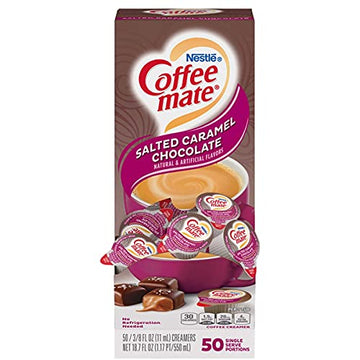Liquid Coffee Creamer, Salted Caramel Chocolate, 0375 Oz Mini Cups, 50Box