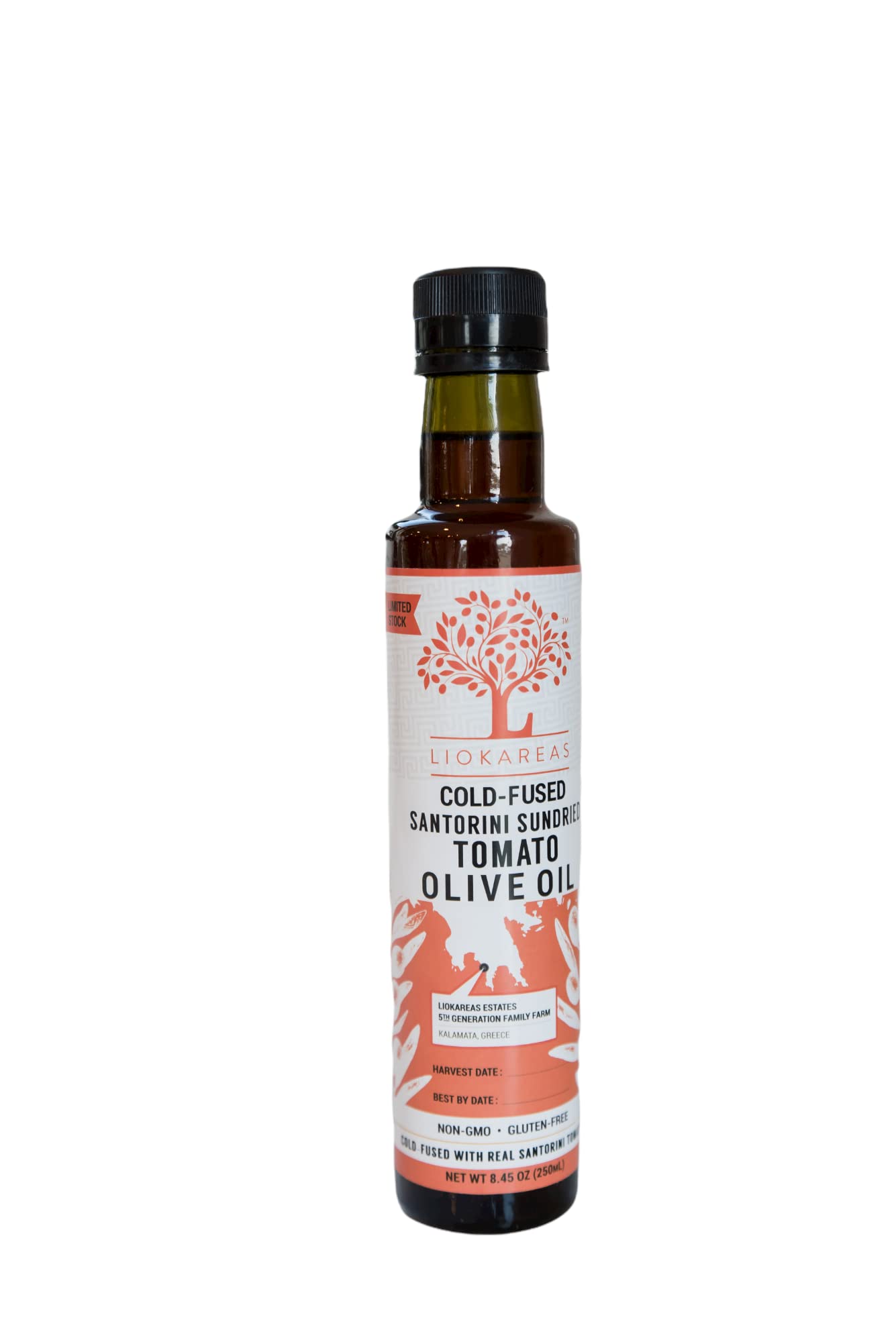 Liokareas Sun-Dried Tomato Olive Oil - Greek Extra Virgin - Cold Pressed - 23.9 cm - Organic - Non-GMO - Model Z250TOMATO