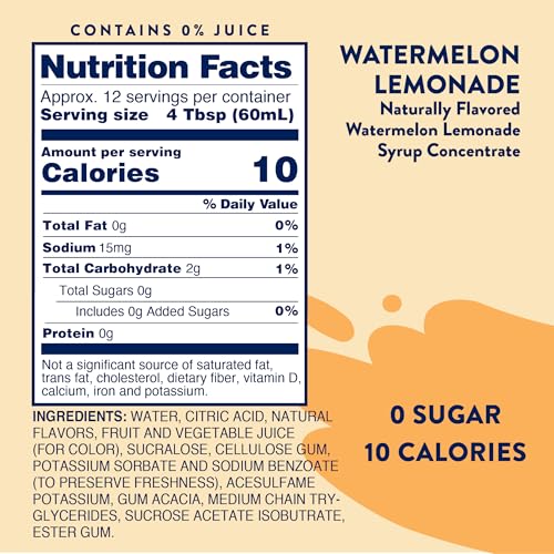 Jordans Skinny Mixes Sugar Free Syrup  Watermelon Lemonade Flavor  Fruit Flavored Water Enhancer  Drink Mix for Ice Tea  Lemonade & More  Zero Calorie Flavoring  Keto Friendly  25.4 Fl Oz  1 Pack