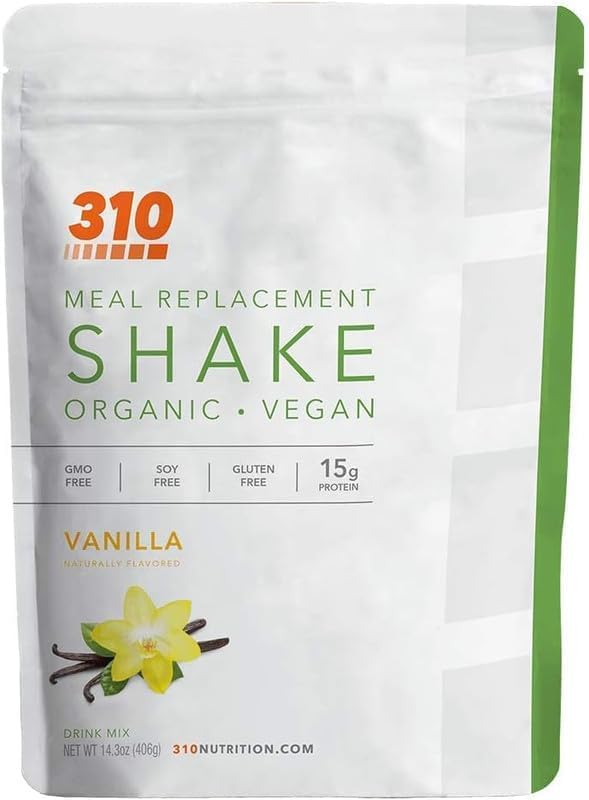 310 Nutrition Vegan Organic Plant Protein Powder - 0g Sugar, Meal Replacement Shake, 14 Servings, Organic Vanilla, 0.51 Ounce (Pack of 28)