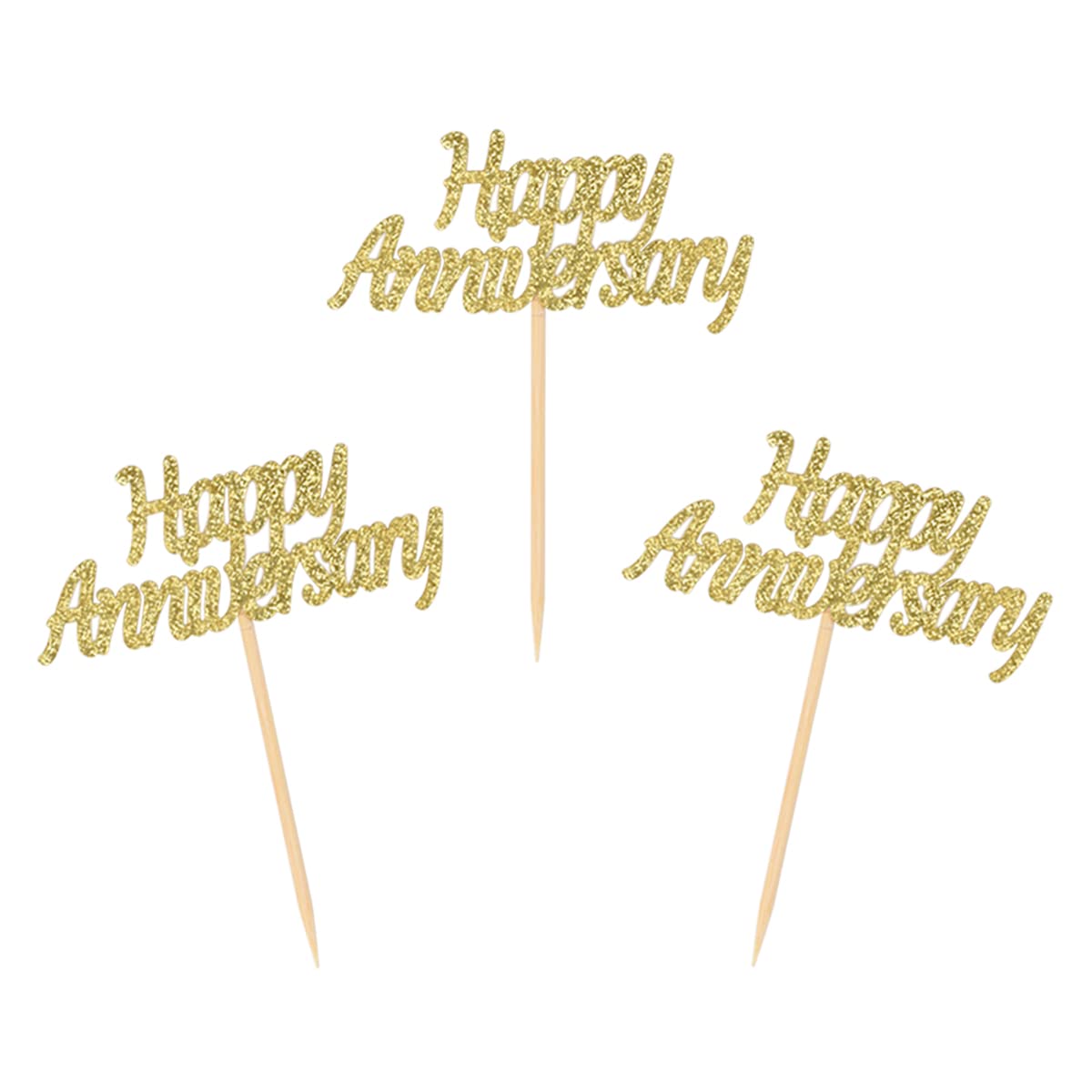 24 Pieces Silver Glitter Happy Anniversary Cupcake Toppers Cake Picks For Wedding Anniversary Party Table Decorations