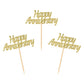 24 Pieces Gold Glitter Happy Anniversary Cupcake Toppers Cake Picks For Wedding Anniversary Party Table Decorations