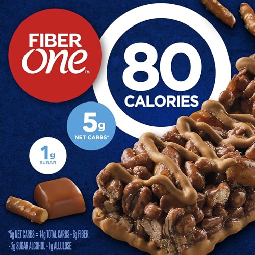 Fiber One 80 Calorie Chewy Snack Bars, Chocolate Caramel & Pretzel, 5 Count, 4.1 oz