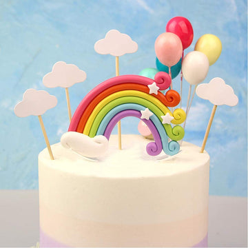 Diyasy Rainbow Cake Topper Kit Cloud Balloon Birthday Wedding Cake Flags For Birthday Wedding & Baby Shower Party Baking Decorat