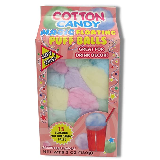 Lupy Lups! Magic Floating Cotton Candy -It Floats! 6.3 Oz 15 Balls-Assorted Flavors- Pastel Candy For Stocking, Treats, Party Fa