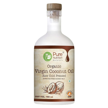 Pure Nutrition Organic Virgin Coconut Oil, 750Ml Glass Bottle | Raw Cold Pressed | 100% Pure | Nourishes Skin & Hair, Reduces Ha