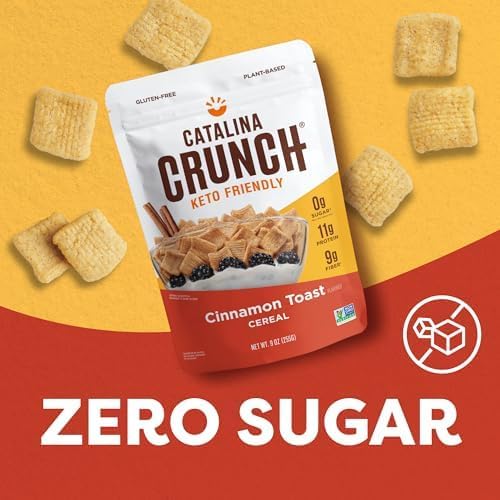 Catalina Crunch Cinnamon Toast Cereal 4 Pack | Low Carb, Sugar Free, Gluten Free | Keto Snacks, Vegan, Plant Based Protein