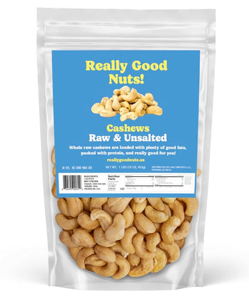 Really Good Nuts! - Organic Raw Cashews, 1 lb (16 oz), PERFECT FOR MAKING CASHEW MILK! - Kosher, Gluten-Free, Non-GMO, Vegan, Wh